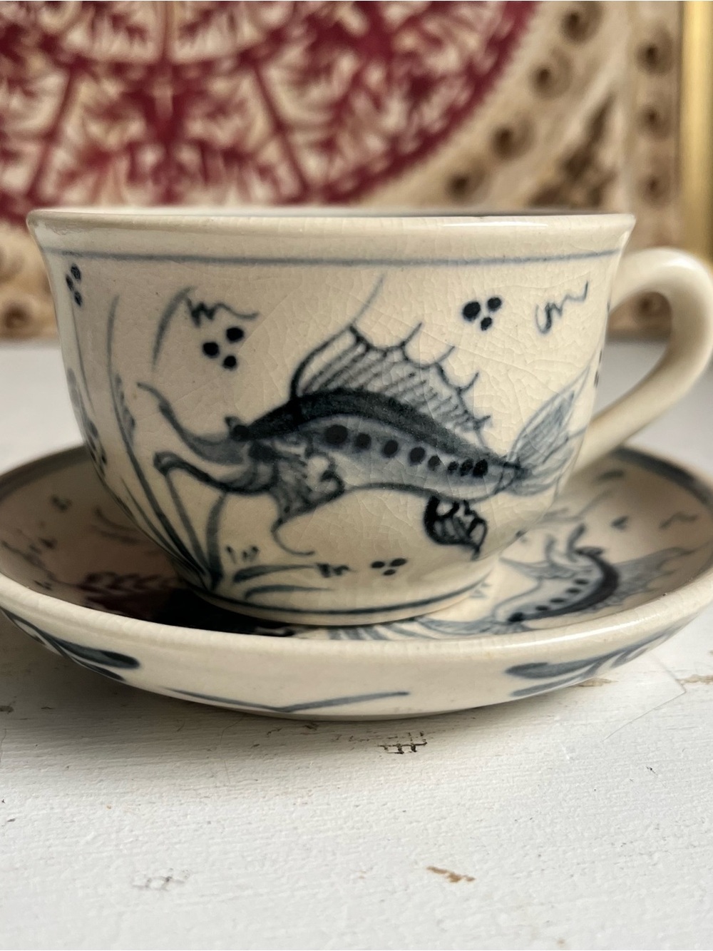 Bat Trang Vietnamese pottery tea cup and saucer